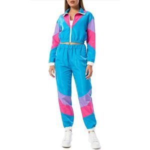 NEW Color Block 2 Pc Windbreaker Outfits 80’s Crop Top Tracksuit XL